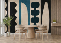 It features overlapping shapes and patterns.

