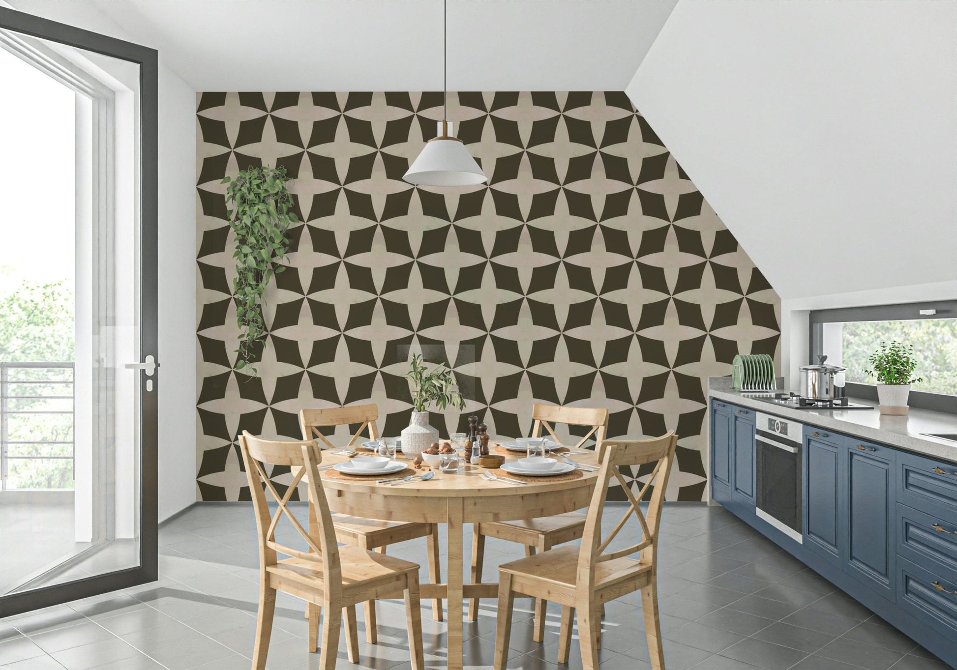 Stylish Retro Bloom Echo peel and stick wallpaper soft earthy colors