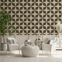 Seamless Retro Bloom Echo wall mural dark brown and cream symmetry