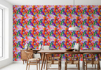 Dining room with Retro Bloom Flower Fruit Burst Wallpaper in bold floral color, GD8822