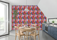 Dining room styled in Flower Fruit Burst Wallpaper with bright retro blossoms, GD8822