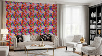 Flower Fruit Burst Wallpaper with dense blooms on a bright blue background, GD8822