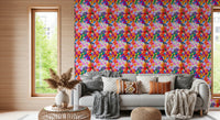 Retro Bloom Flower Fruit Burst Wallpaper with colorful botanical rhythm, GD8822