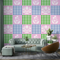 Soft oranges, warm browns, creams, greens, subtle blues.

