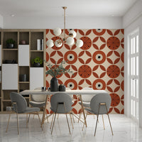 Zany Retro Bloom wallcovering, atomic geometric floral pattern.