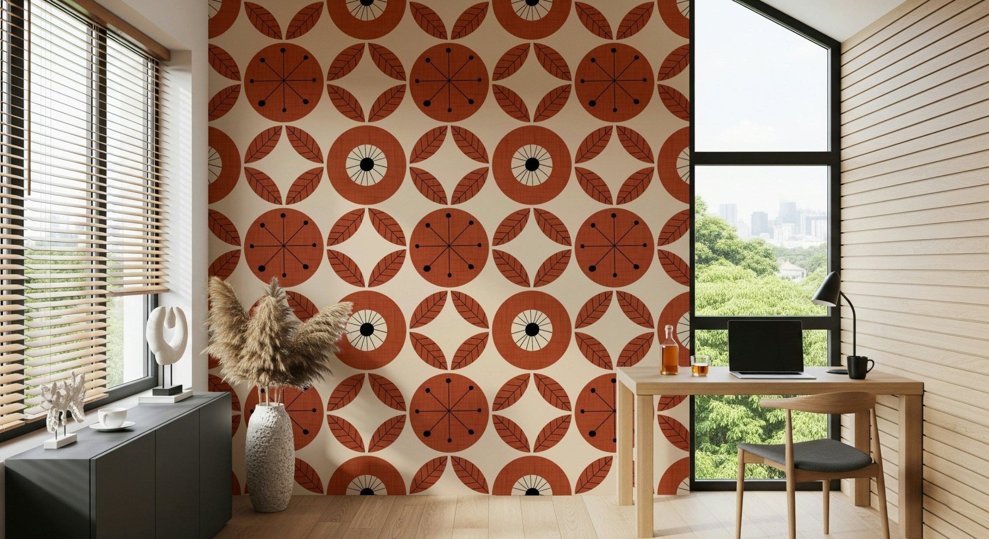 Vintage Retro Bloom wall mural, groovy atomic starburst design., GD6570