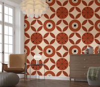 Graphic Retro Bloom wallpaper mural, jazzy retro accent wall.