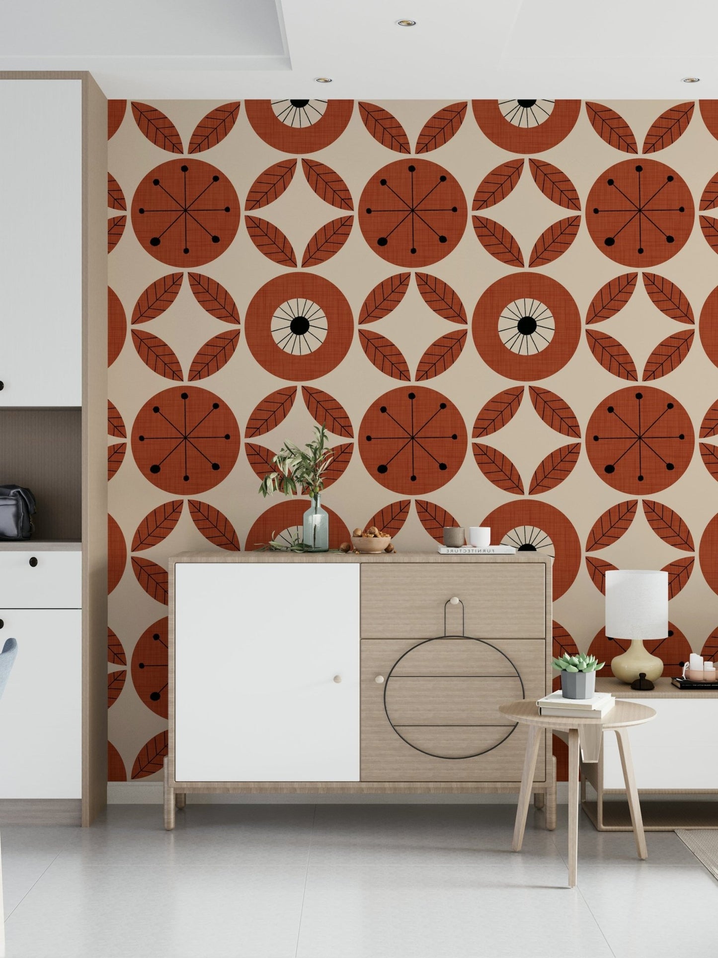 Artistic Retro Bloom design, kooky modern flower shapes repeating.