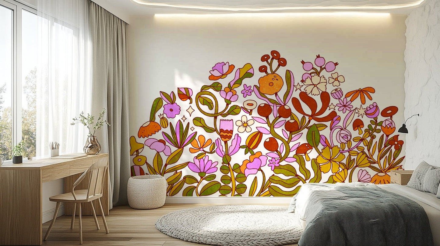 Close-up of Retro Bloom flower pattern wallpaper


