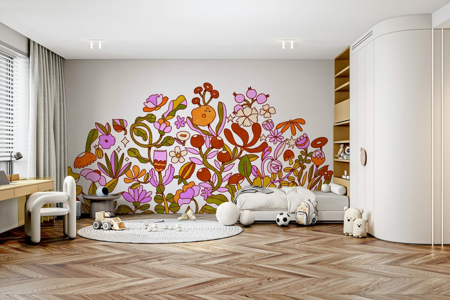 Soft pastel floral Retro Bloom wallpaper design

