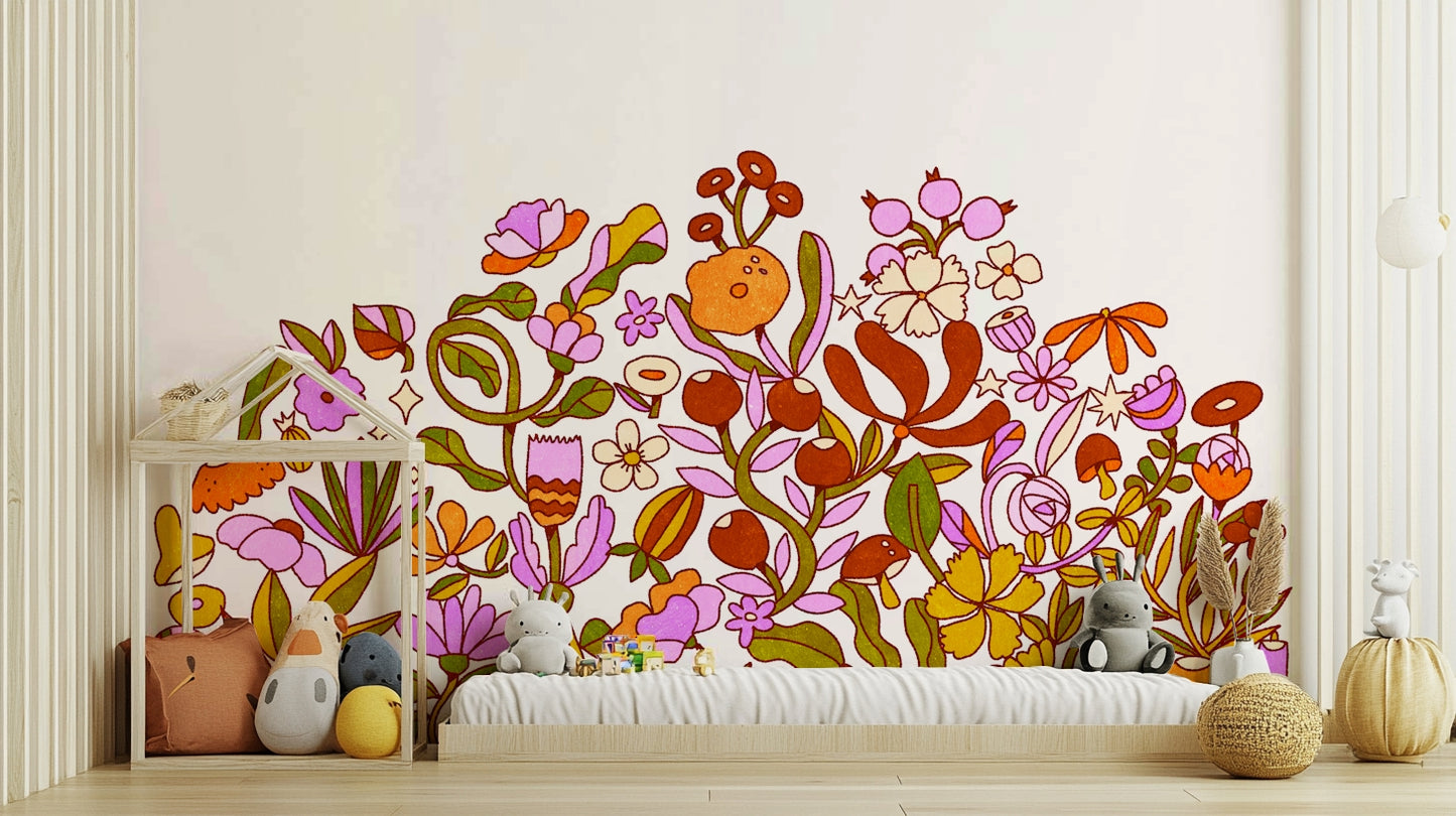 Retro Bloom flower pattern on bedroom wall

