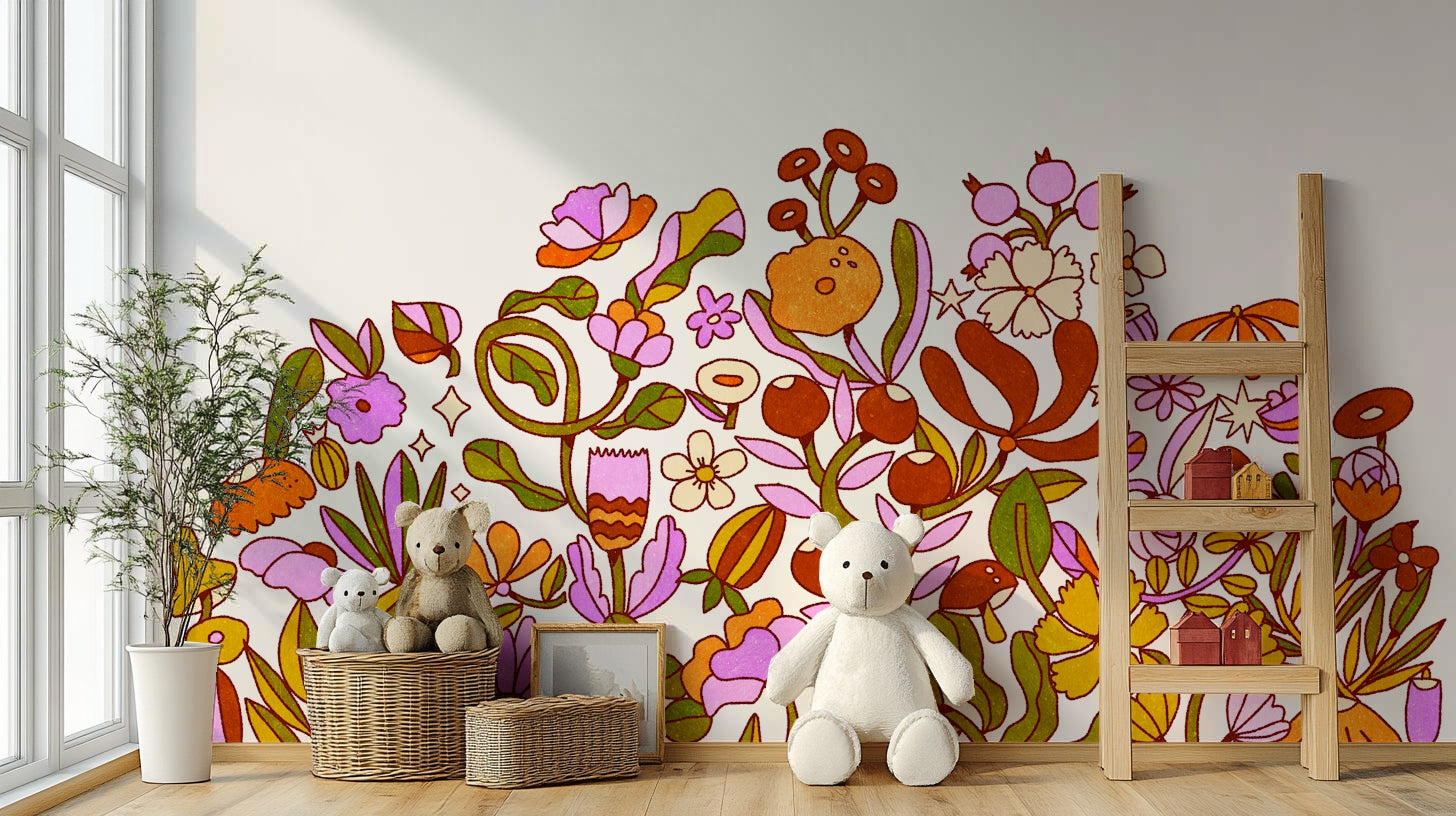 Vintage-inspired floral wall mural called Retro Bloom

