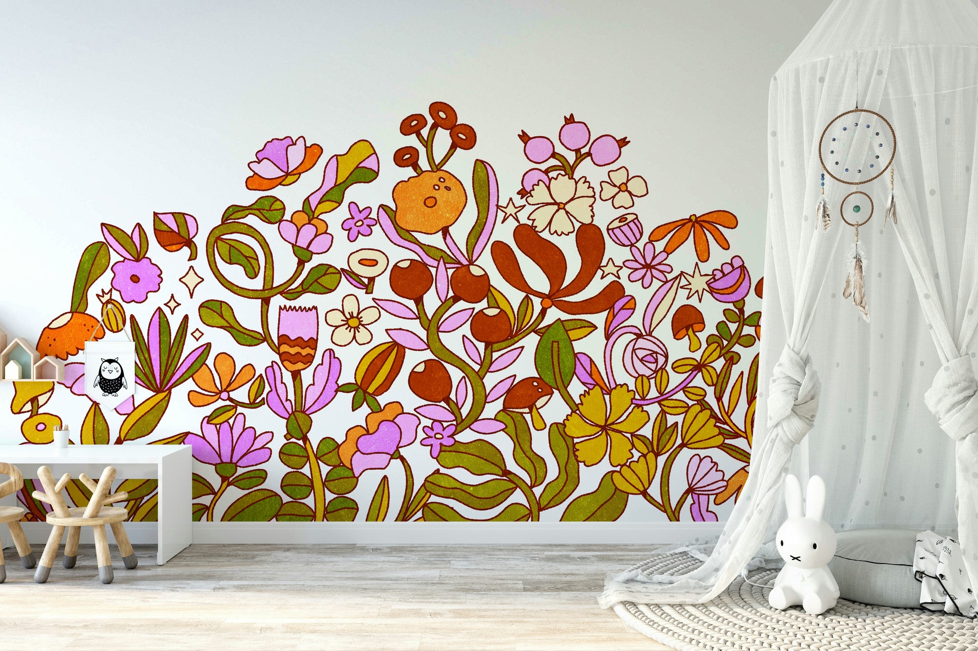 Retro Bloom wallpaper mural with large flower prints

