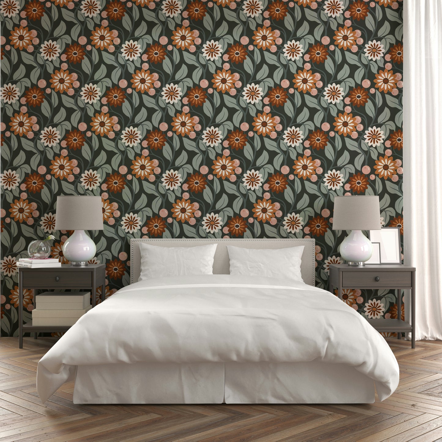 Floral wallpaper Retro Bloom for retro-themed rooms

