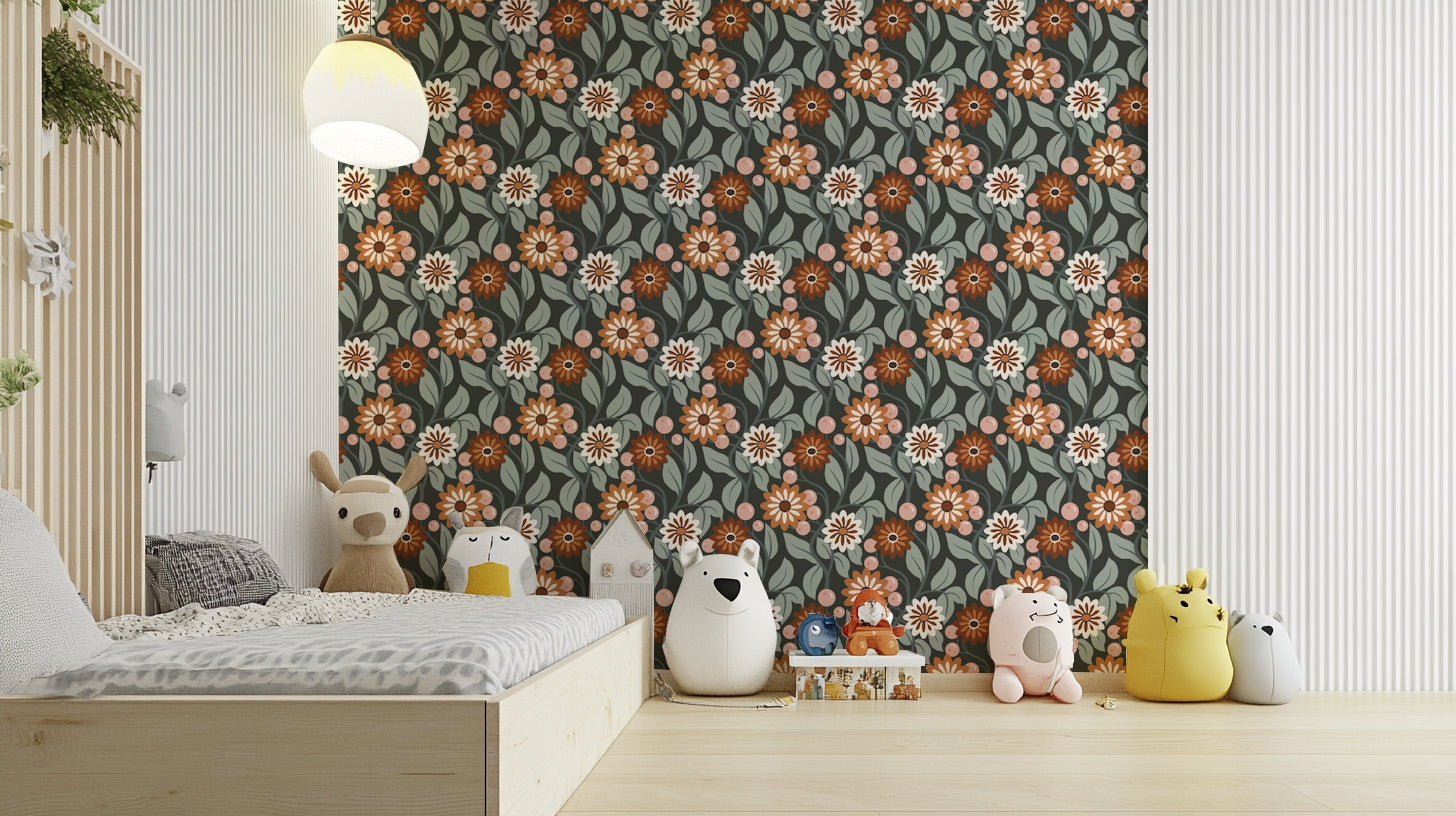 Stylish vintage floral wallpaper Retro Bloom design

