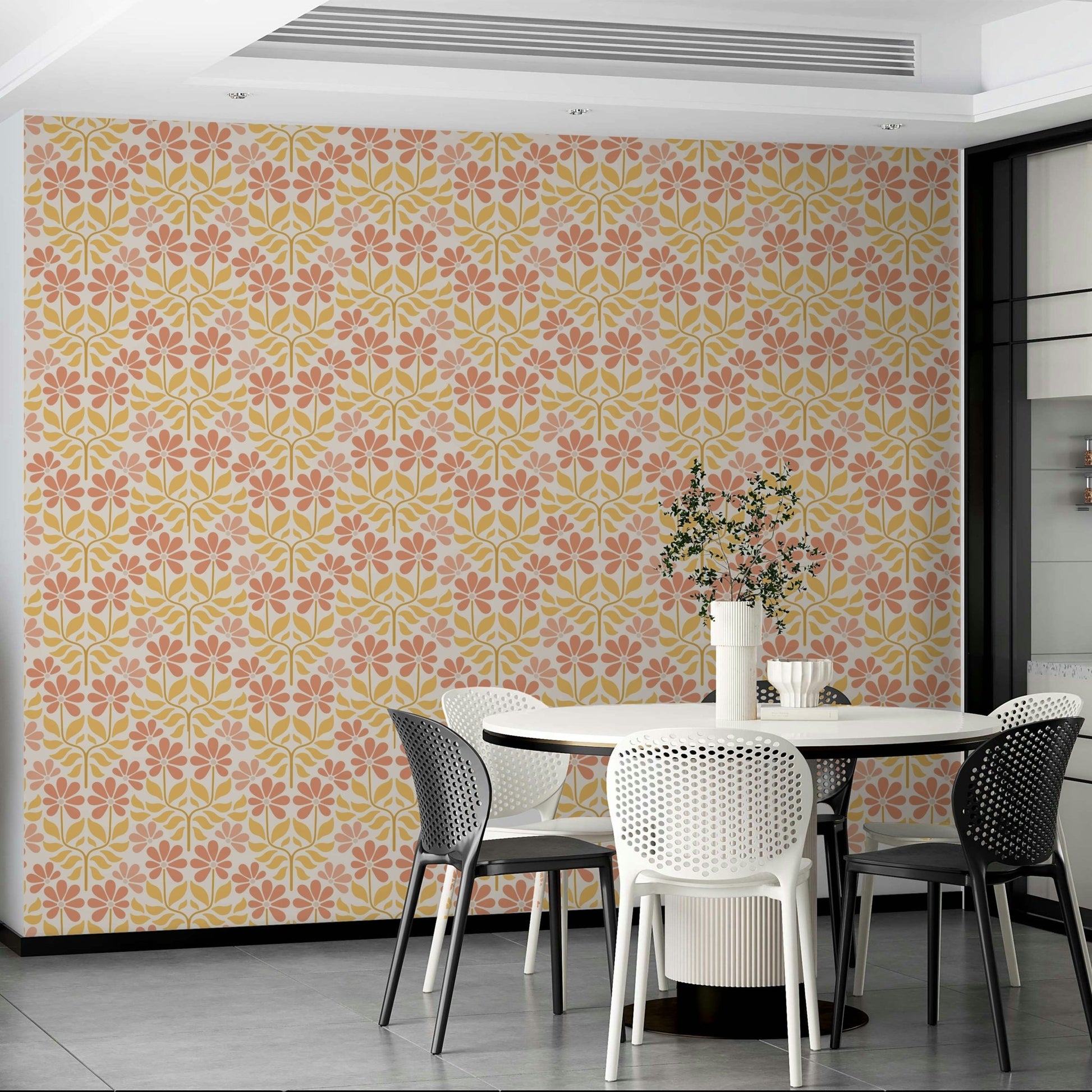 Retro floral wall design with fun patterns

