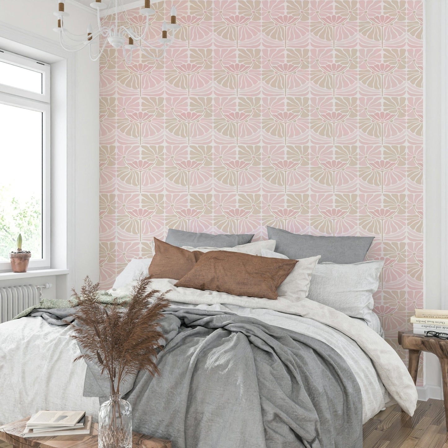 Retro-inspired wallpaper with colorful blooms GD836

