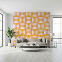 Bright Retro Blush Arcs graphic pattern covering for walls.