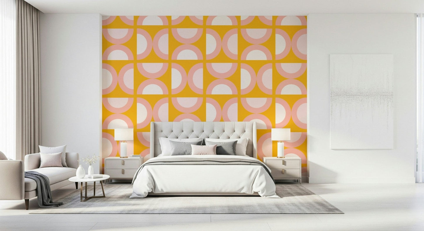 Modern Retro Blush Arcs geometric repeating shape wallpaper.