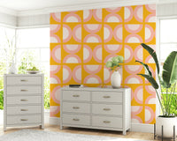 Retro Blush Arcs cheerful geometric room backdrop wall.