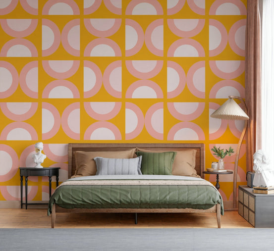 Groovy Retro Blush Arcs wall decor pattern mustard color home., GD7079