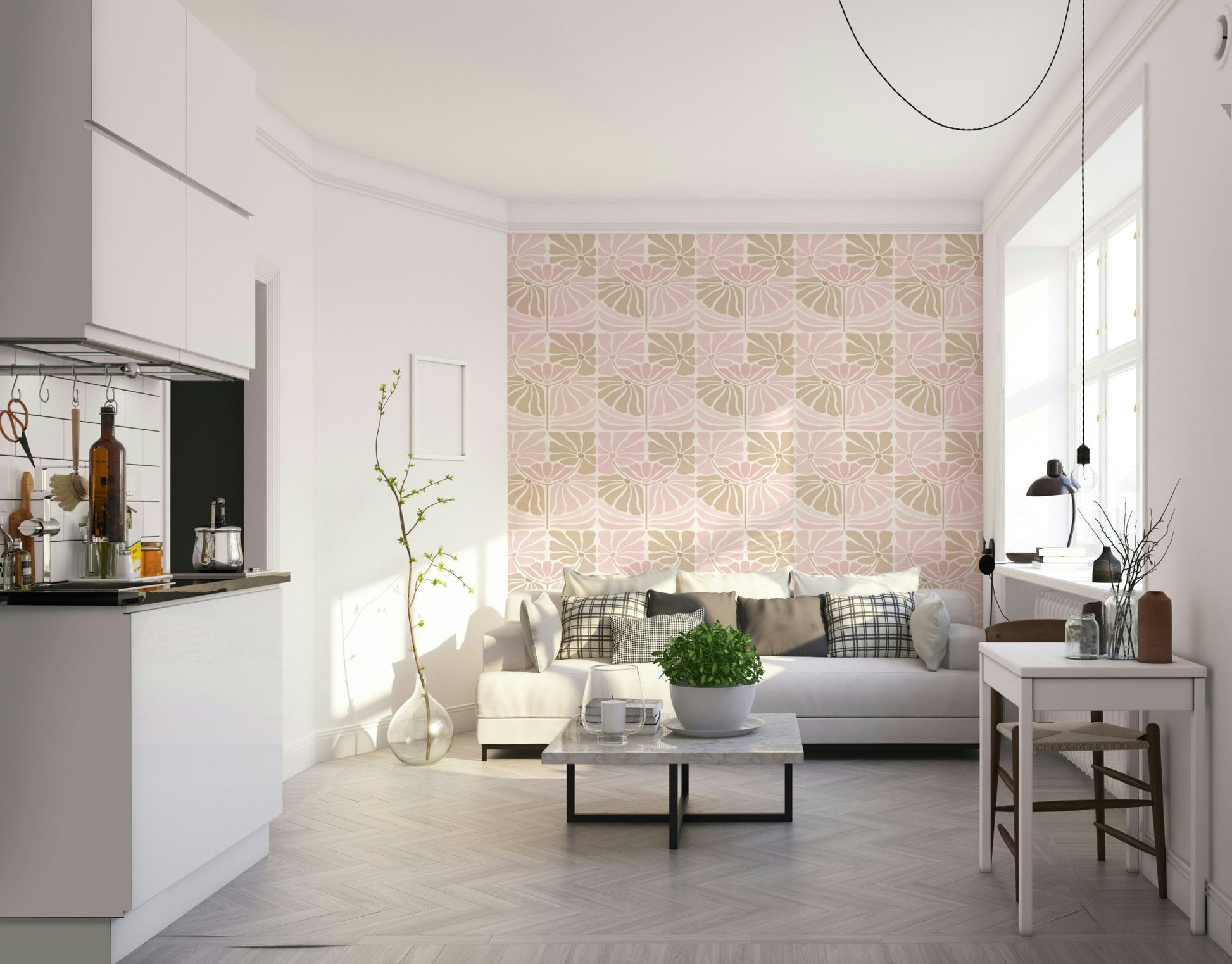 Decorative retro wallpaper with flower prints

