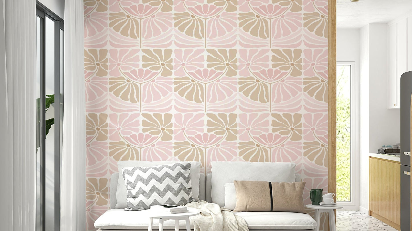 Retro blush blooms wallpaper with soft florals

