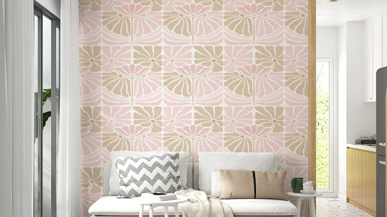 Retro blush blooms wallpaper with soft florals GD717

