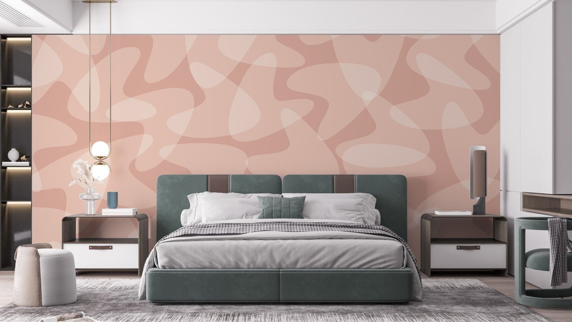 Retro boomerang wallpaper in soft tones, B446