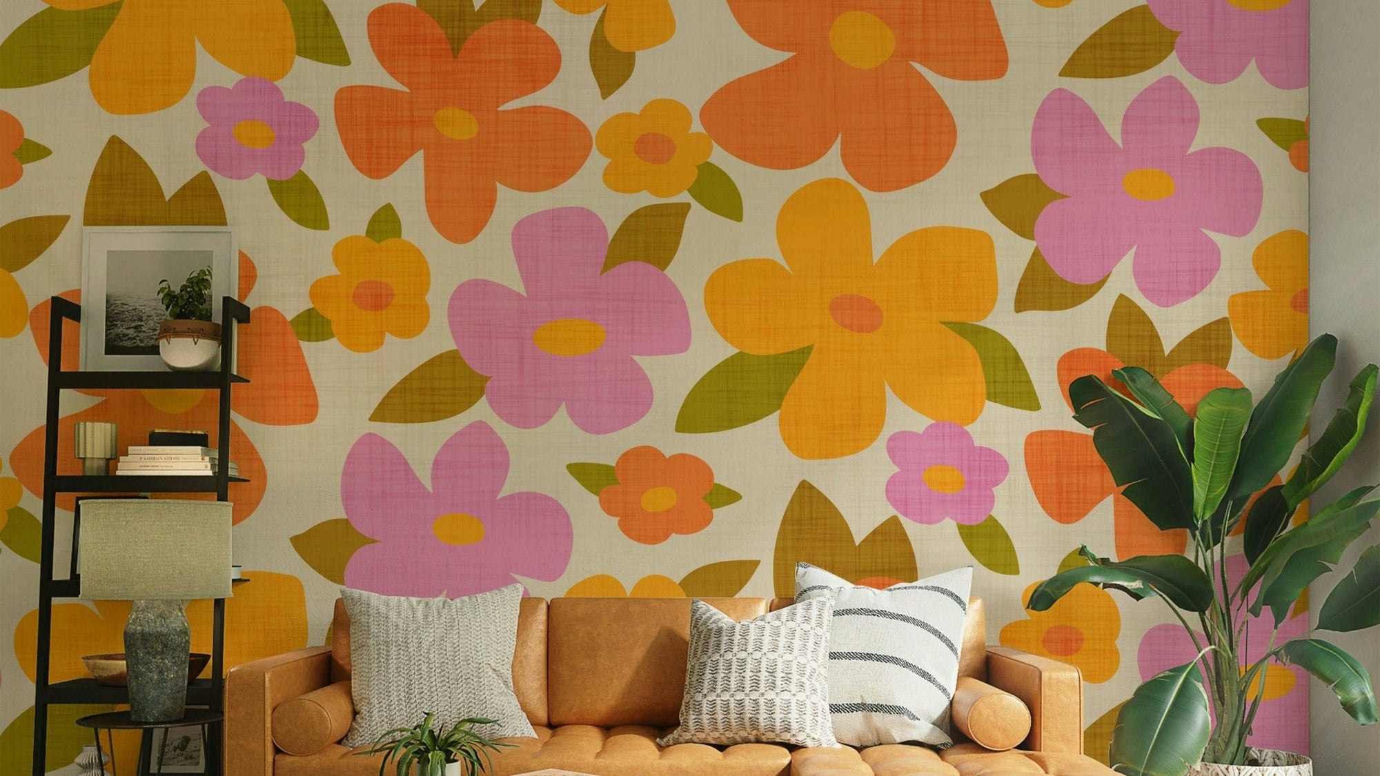 Retro Bright Flowers in Orange Pink Yellow GD056