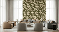 Pistachio Retro Burst wallpaper fabric look.