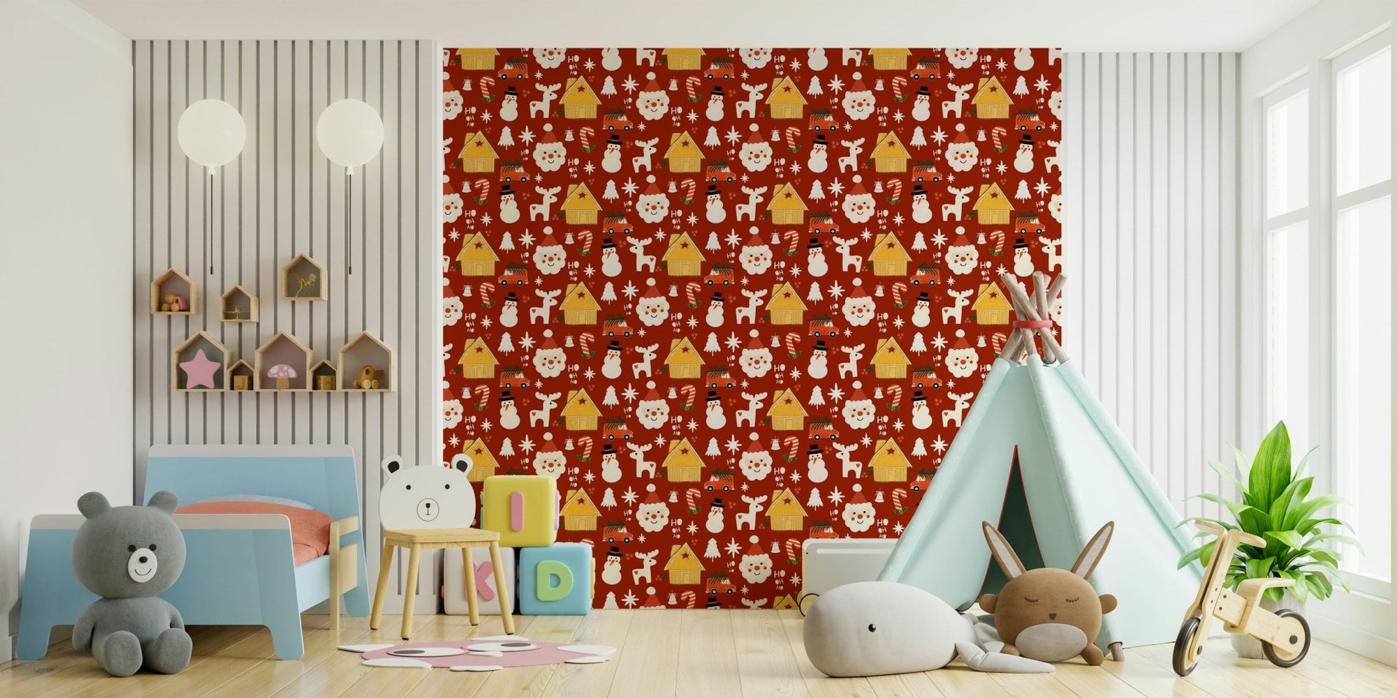 Retro Christmas Cheer Wallpaper featuring a repeating Santa face., GD6561
