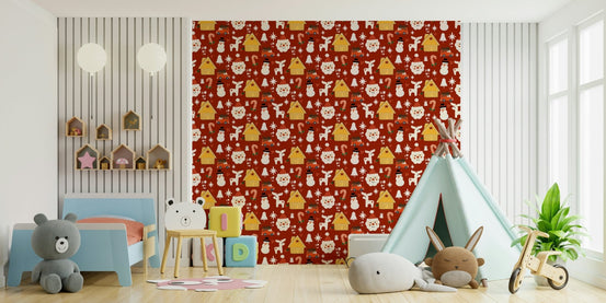 Retro Christmas Cheer Wallpaper featuring a repeating Santa face., GD6561