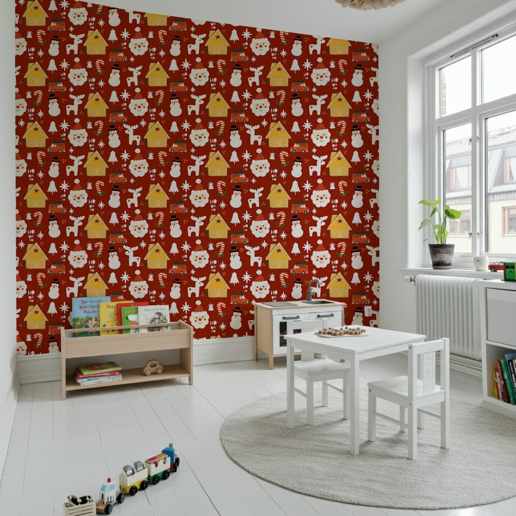 Whimsical reindeer on the Retro Christmas Cheer Wallpaper scene.