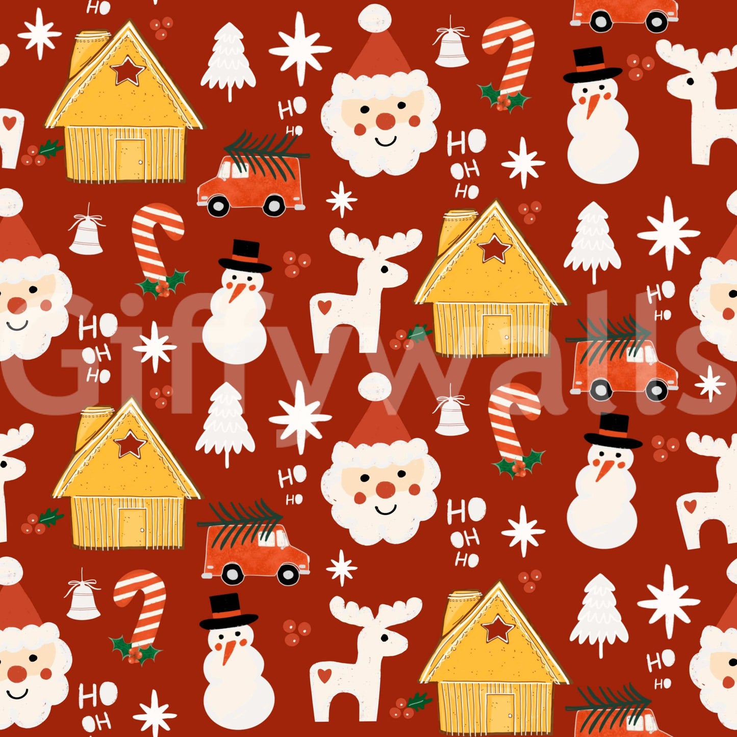 Happy Ho Ho Ho text on the Retro Christmas Cheer Wallpaper.