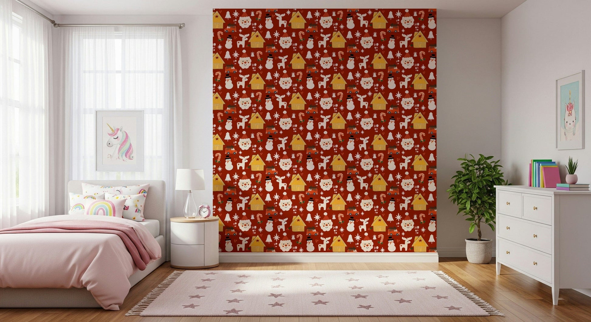 Cute red truck on the Retro Christmas Cheer Wallpaper pattern.