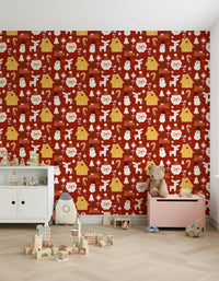 Festive red and yellow color on Retro Christmas Cheer Wallpaper.