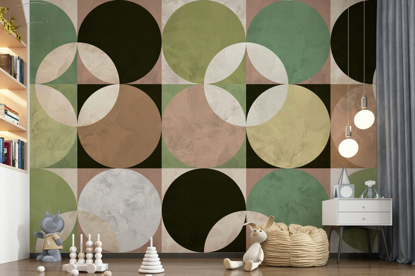 Peel and stick wallpaper product known as Retro Circle Harmony Wall Mural.