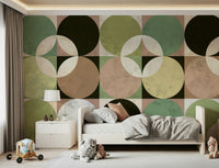 Sitting room with the stylish Retro Circle Harmony Wall Mural backdrop.