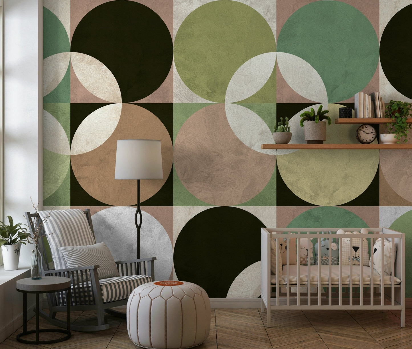 Horizontal scene of the colorful Retro Circle Harmony Wall Mural.