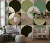 Horizontal scene of the colorful Retro Circle Harmony Wall Mural.