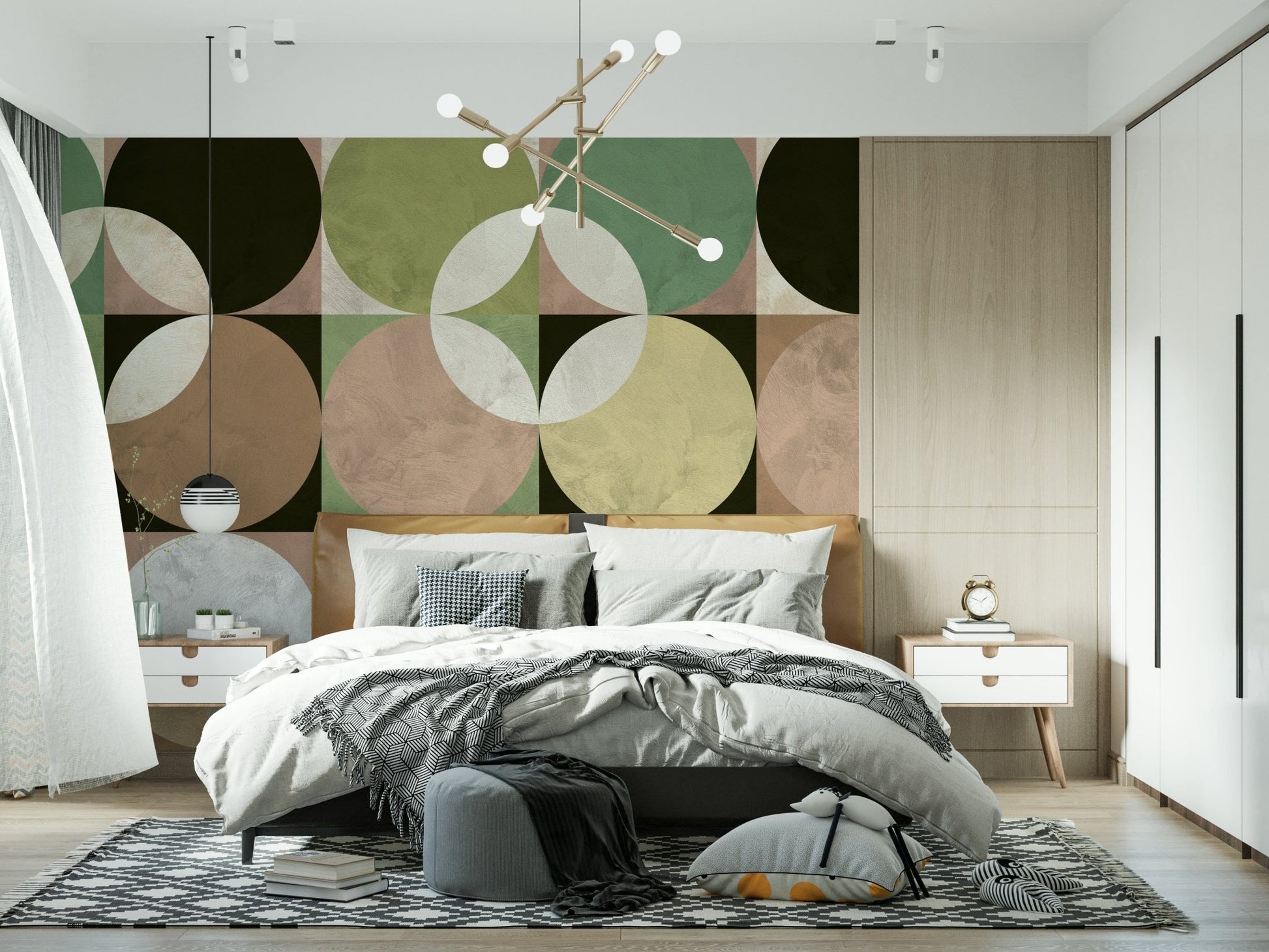 Geometric circles pattern on the Retro Circle Harmony Wall Mural.