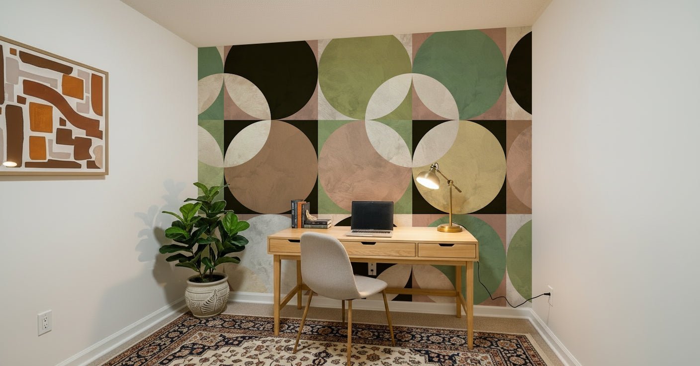 Interior space featuring the vibrant Retro Circle Harmony Wall Mural.