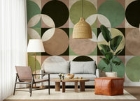 Headboard area showcasing the bold geometric Wall Mural.