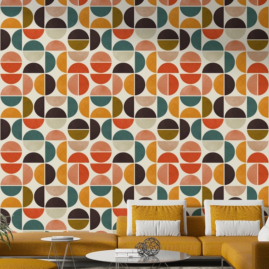 The wallpaper is applied seamlessly, giving the wall a uniform, high-end look.

