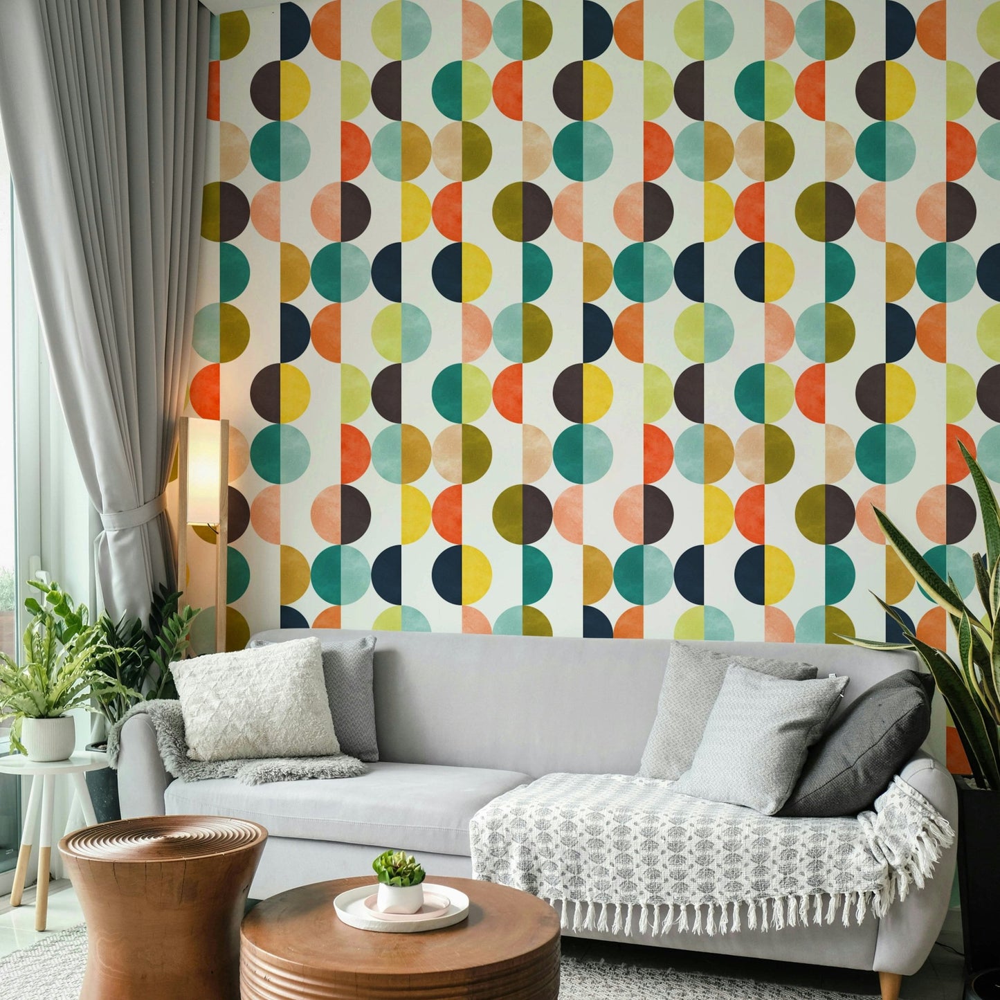 The colors are a vintage palette of mustard, teal, orange, and brown.

