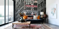 Retro City Murals wallpaper, bold urban art, red car design.