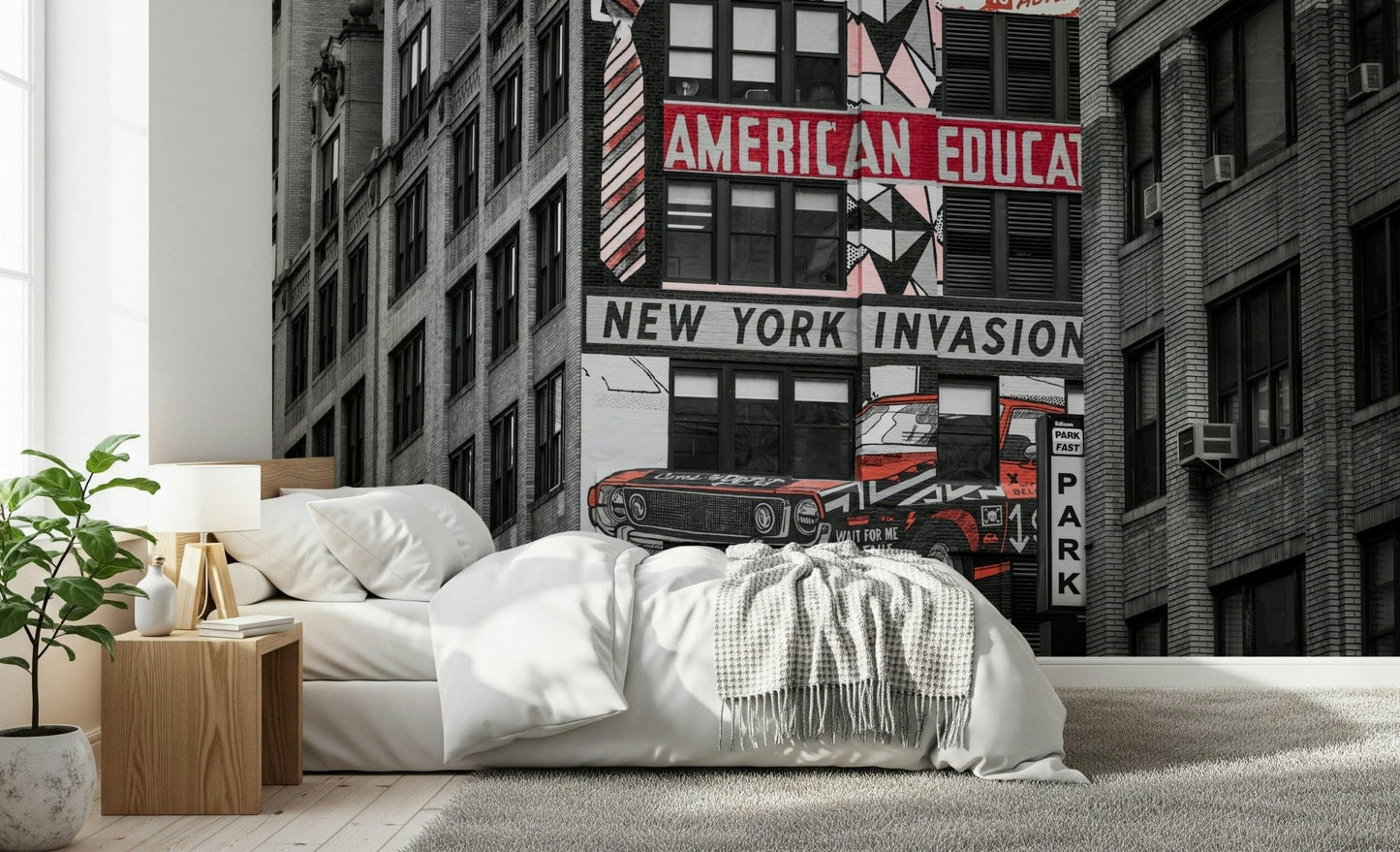 Dynamic Retro City Murals, American Education theme, large scale wallpaper.