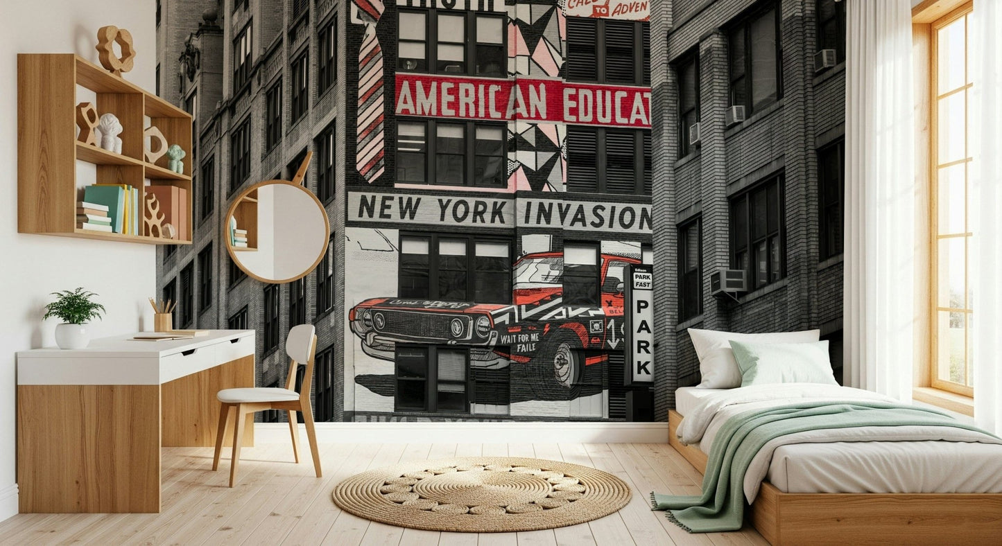 Gritty city aesthetic wallpaper, classic truck illustration.