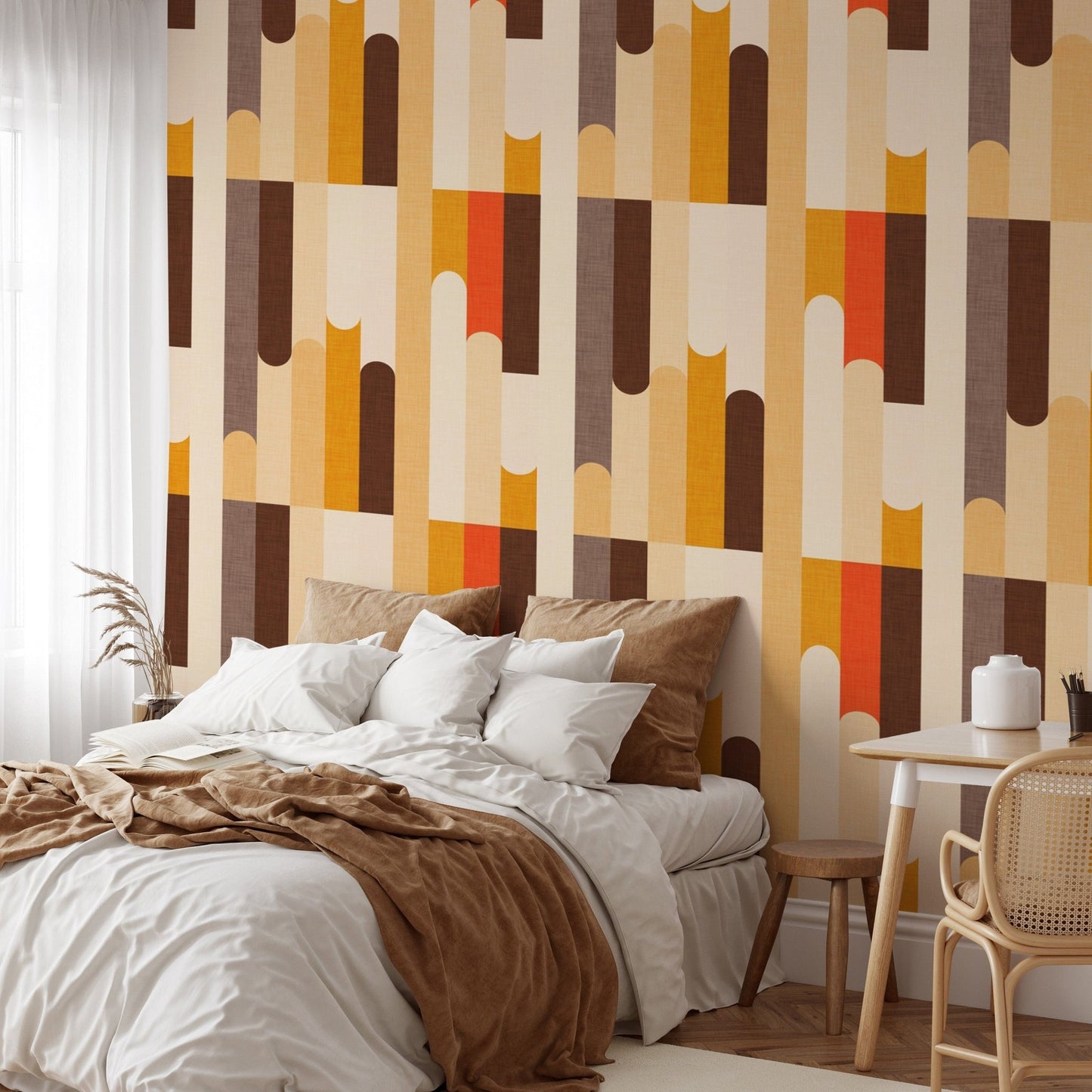 Mid-century modern wallpaper mural design

